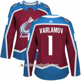 Dame Ishockey Colorado Avalanche Tröja Semyon Varlamov 1 Adidas 2017-2018 Burgundy Röd Authentic